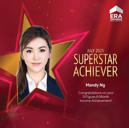 ERA Real Estate Superstar Achiever award, July 2025, naming Mandy Ng for a five-figure monthly income.