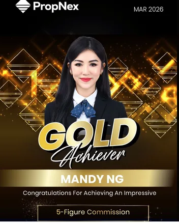 PropNex Gold Achiever award, March 2026, naming Mandy Ng for a five-figure commission.
