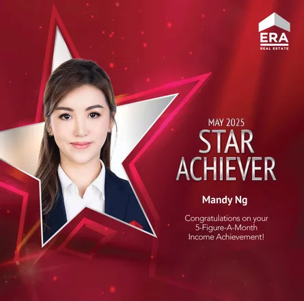 ERA Real Estate Star Achiever award, May 2025, naming Mandy Ng for a five-figure monthly income.